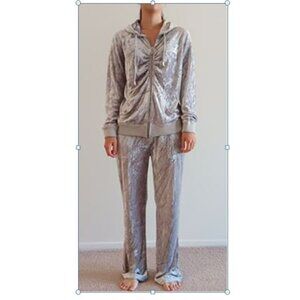 Vintage BCBGMAXAZRIA  Silver Foil print Velour Tracksuit Set - Size M